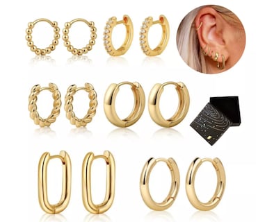 Foto 4 | 6 Pares Aretes Para Mujer Oro 14k Set Arracadas Xtellar Moda