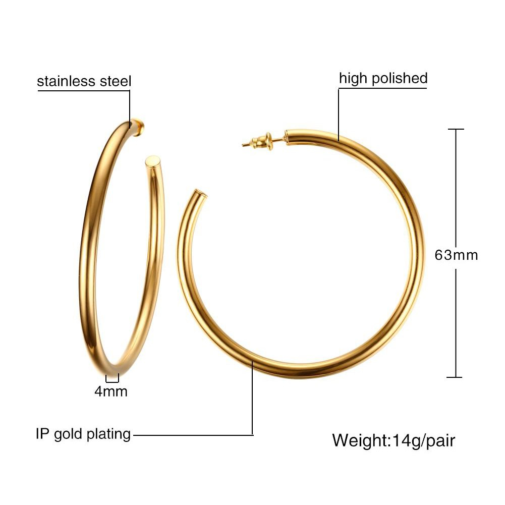 Foto 2 pulgar | Pendientes De Aro Minimalistas De Acero Inoxidable Para Mujer (oro, 63 Mm) - Venta Internacional.
