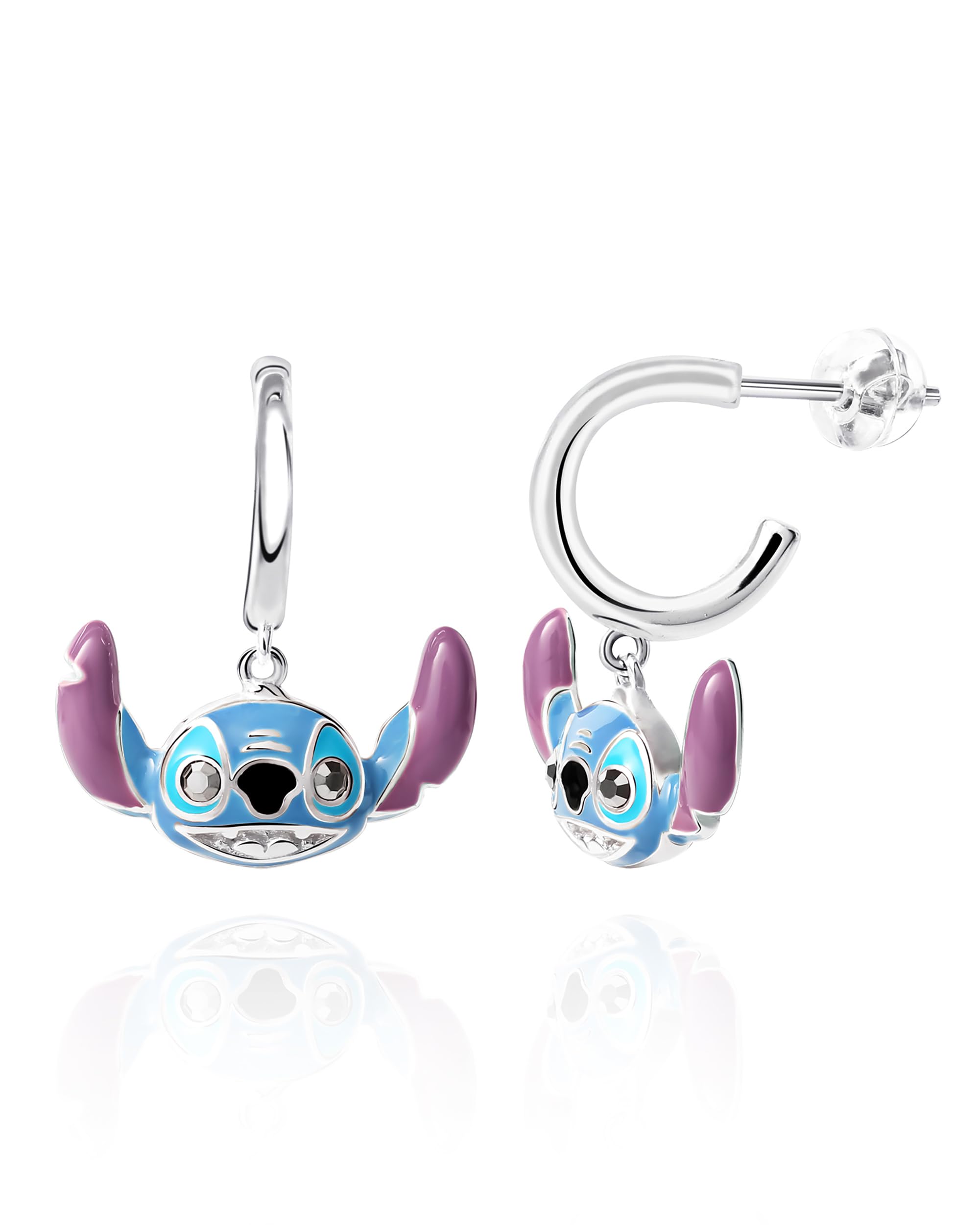 Foto 2 pulgar | Pendientes Disney Stitch Hoop Plateados Chapados En Destello Para Mujer - Venta Internacional.
