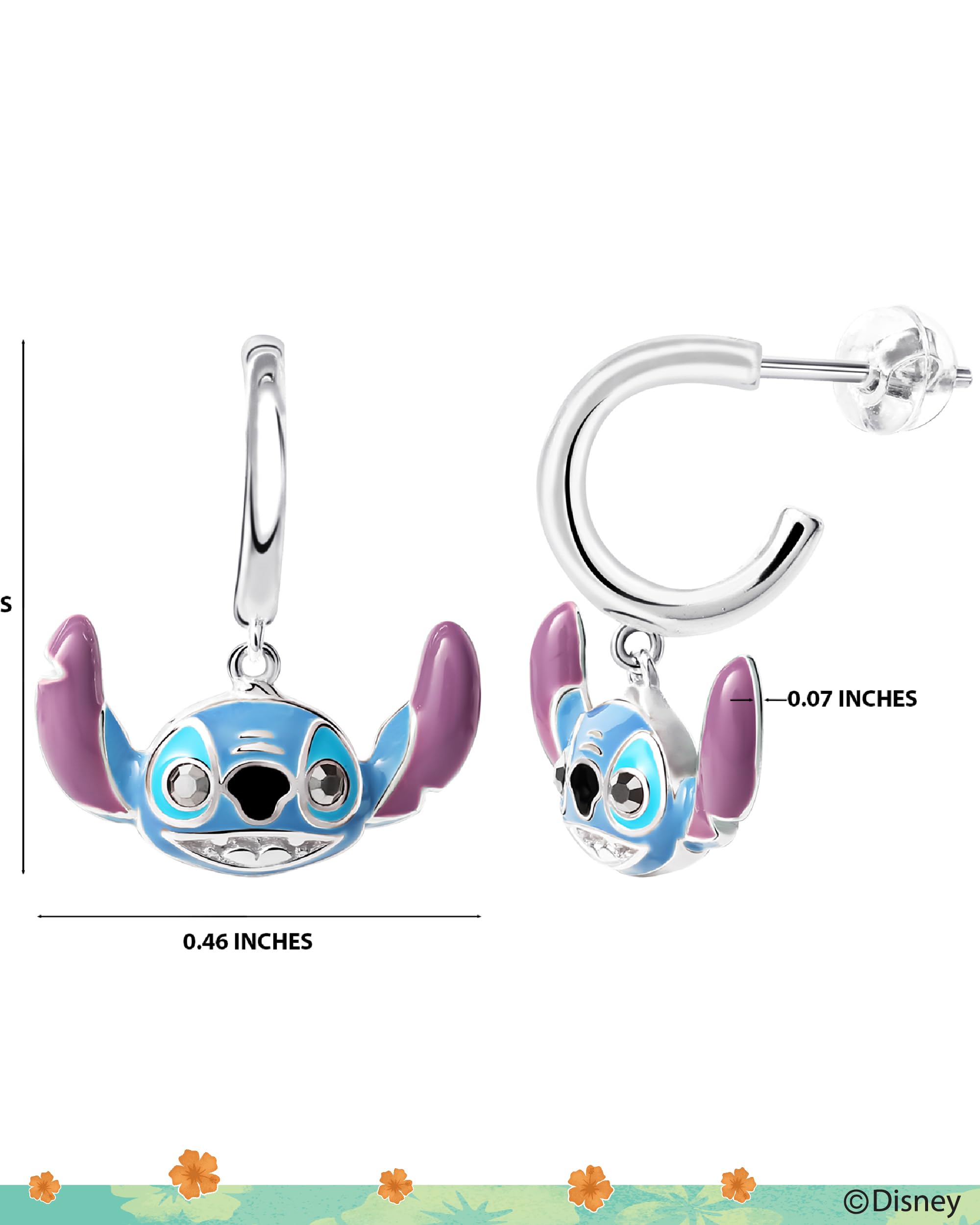 Foto 6 pulgar | Pendientes Disney Stitch Hoop Plateados Chapados En Destello Para Mujer - Venta Internacional.