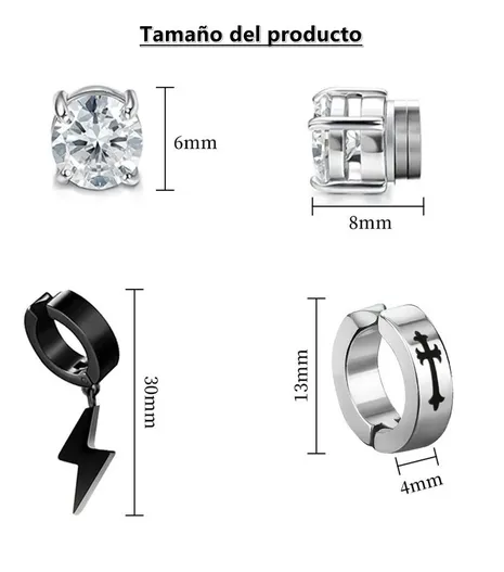 Foto 6 pulgar | 13 Xtellar Pares Aretes Hombre Falsos Piercing Imán Arracadas Set