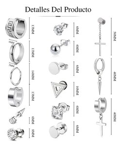 Foto 2 | 15 Xtellar Pares Aretes Hombre Piercing Pendientes Acero Inoxidable