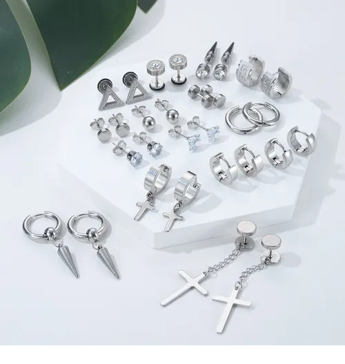 Foto 4 pulgar | 15 Xtellar Pares Aretes Hombre Piercing Pendientes Acero Inoxidable