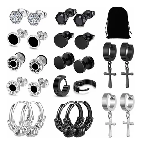Foto 1 | 12pares Xtellar Aretes Hombre Mujer Pendientes De Acero Inoxidable