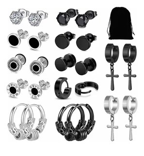 Foto 1 | 12pares Xtellar Aretes Hombre Mujer Pendientes De Acero Inoxidable