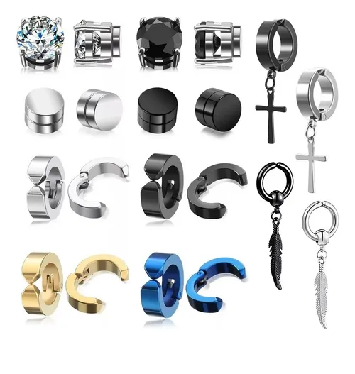 Foto 3 pulgar | 12 Xtellar Pares Aretes Hombre Falsos Piercing Imán Arracadas Set