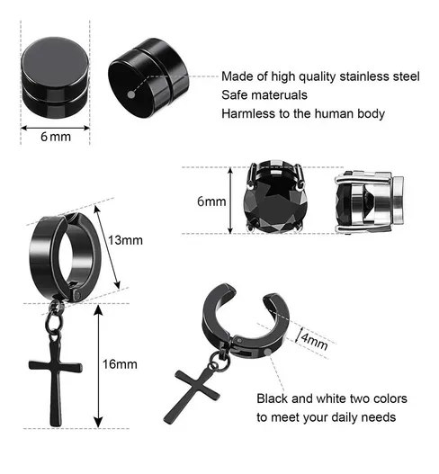 Foto 4 pulgar | 12 Xtellar Pares Aretes Hombre Falsos Piercing Imán Arracadas Set