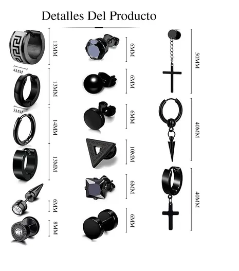 Foto 3 pulgar | 15 Xtellar Pares Aretes Hombre Piercing Pendientes Acero Inoxidable
