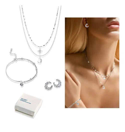 Foto 1 | Collar Xtellar De Cadena Doble Con Luna Estrella Pulsera Para Mujer