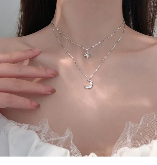 Foto 2 | Collar Xtellar De Cadena Doble Con Luna Estrella Pulsera Para Mujer