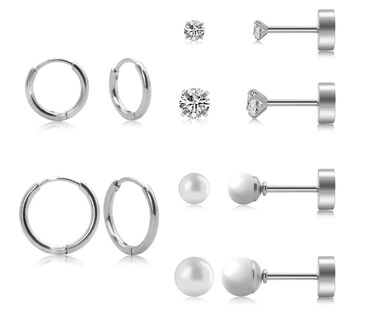 Foto 1 | Set De Aretes Circonita Cúbica Pequeños Con Perla Mujer