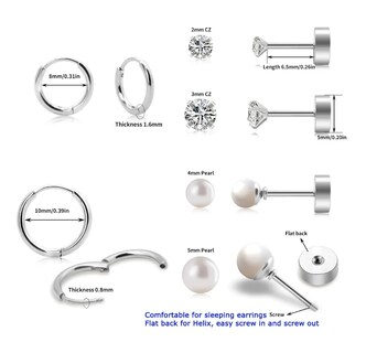 Foto 2 | Set De Aretes Circonita Cúbica Pequeños Con Perla Mujer