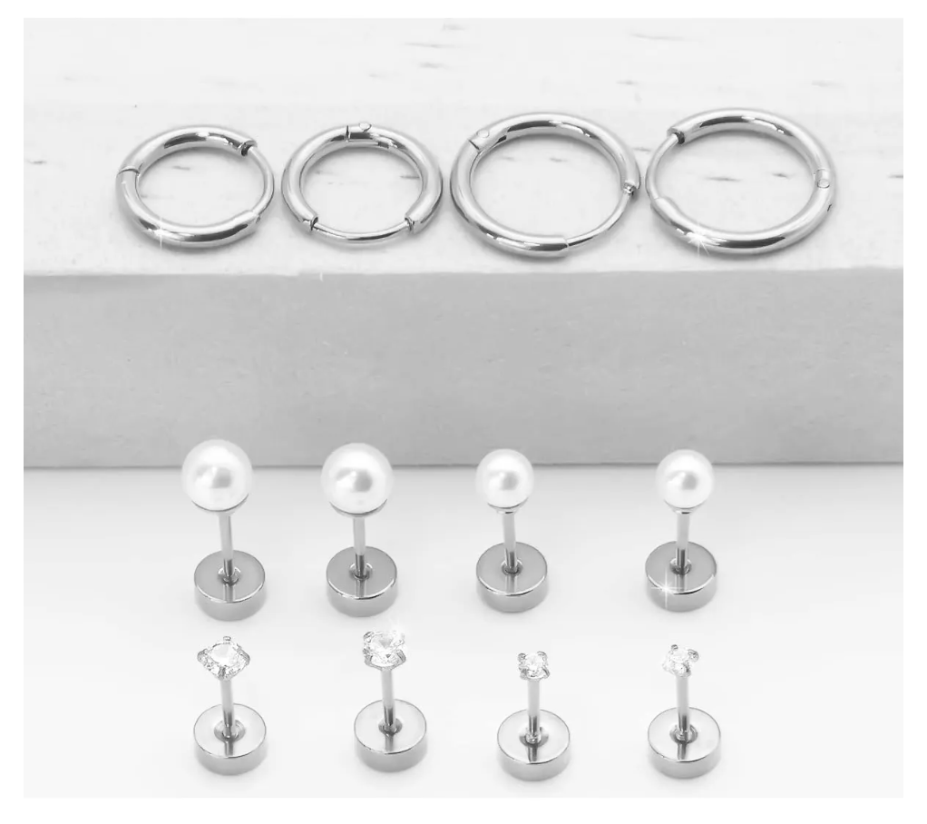 Foto 5 pulgar | Set De Aretes Circonita Cúbica Pequeños Con Perla Mujer