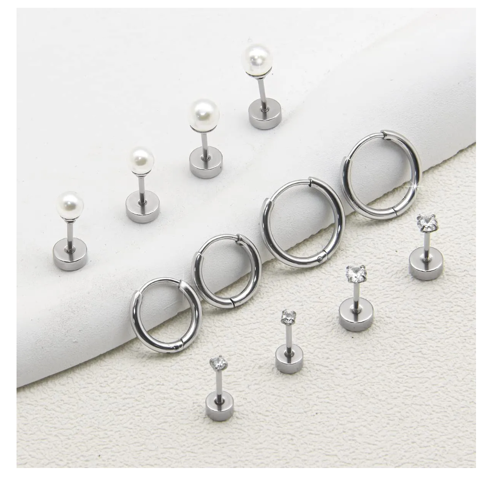 Foto 6 pulgar | Set De Aretes Circonita Cúbica Pequeños Con Perla Mujer