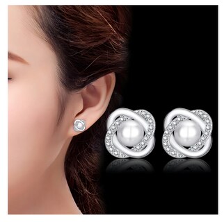 Foto 3 | Aretes De Perla Plata 925 Mujer Circonita