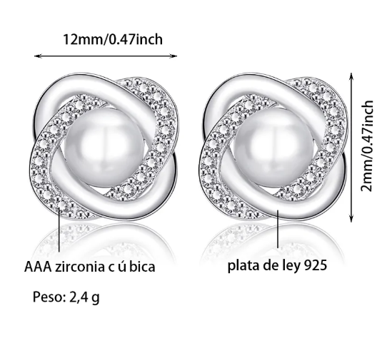 Foto 5 pulgar | Aretes De Perla Plata 925 Mujer Circonita
