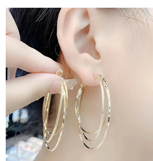 Foto 2 | Aretes Arracadas De Aro Para Mujer Pendientes Chapados En Oro De 18k