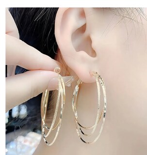 Foto 2 | Aretes Arracadas De Aro Para Mujer Pendientes Chapados En Oro De 18k