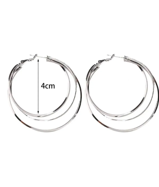 Foto 4 pulgar | Aretes Arracadas De Aro Para Mujer Pendientes Grandes Plateados Chapados En Oro Blanco De 18k