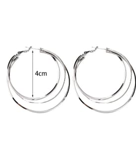 Foto 3 | Aretes Arracadas De Aro Para Mujer Pendientes Grandes Plateados Chapados En Oro Blanco De 18k