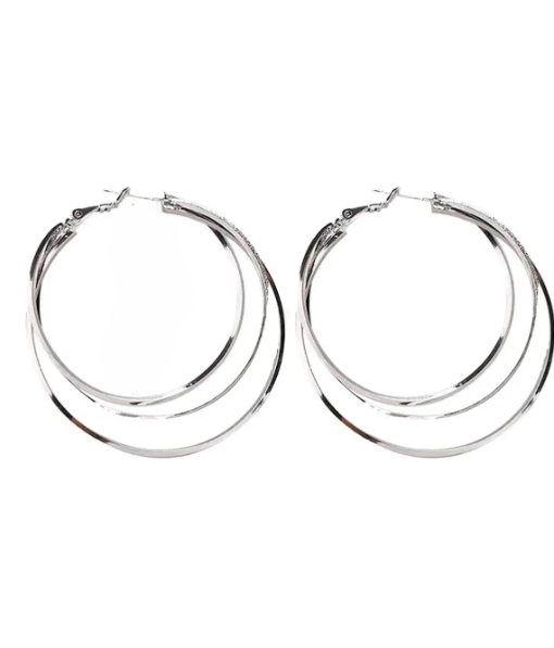 Foto 5 pulgar | Aretes Arracadas De Aro Para Mujer Pendientes Grandes Plateados Chapados En Oro Blanco De 18k