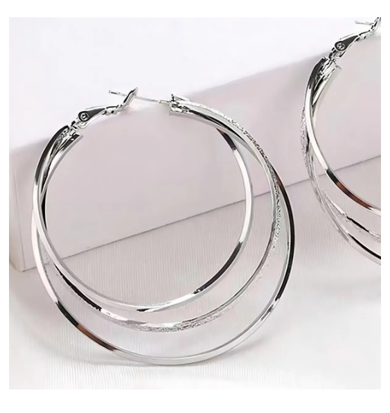 Foto 6 pulgar | Aretes Arracadas De Aro Para Mujer Pendientes Grandes Plateados Chapados En Oro Blanco De 18k