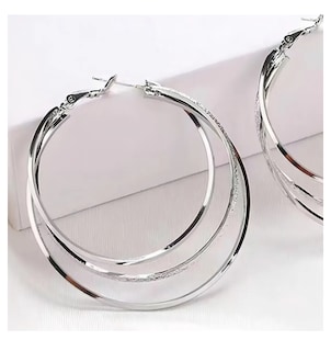 Foto 5 | Aretes Arracadas De Aro Para Mujer Pendientes Grandes Plateados Chapados En Oro Blanco De 18k