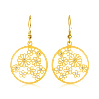 Foto 1 | Pendientes Colgantes Elya Chapados En Oro Con Flores De Cristal - Venta Internacional.