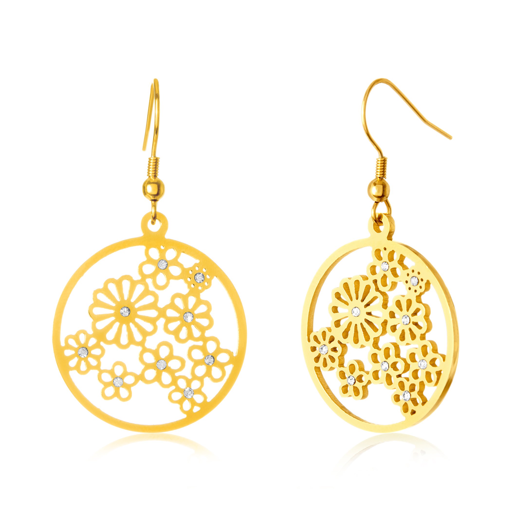 Foto 2 | Pendientes Colgantes Elya Chapados En Oro Con Flores De Cristal - Venta Internacional.