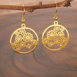 Foto 4 | Pendientes Colgantes Elya Chapados En Oro Con Flores De Cristal - Venta Internacional.
