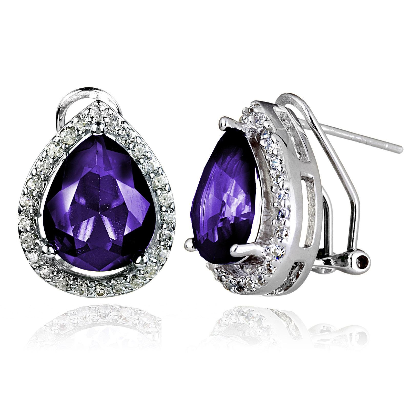 Foto 3 pulgar | Pendientes Elya De Plata De Ley, Amatista, Violeta, Circonita Talla Pera - Venta Internacional.