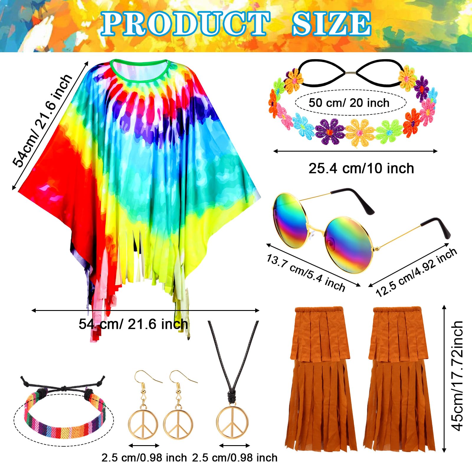 Foto 3 pulgar | Set De Accesorios De Disfraz Hicarer, 7 Piezas, 60 Y 70, Hippie Classic - Venta Internacional.