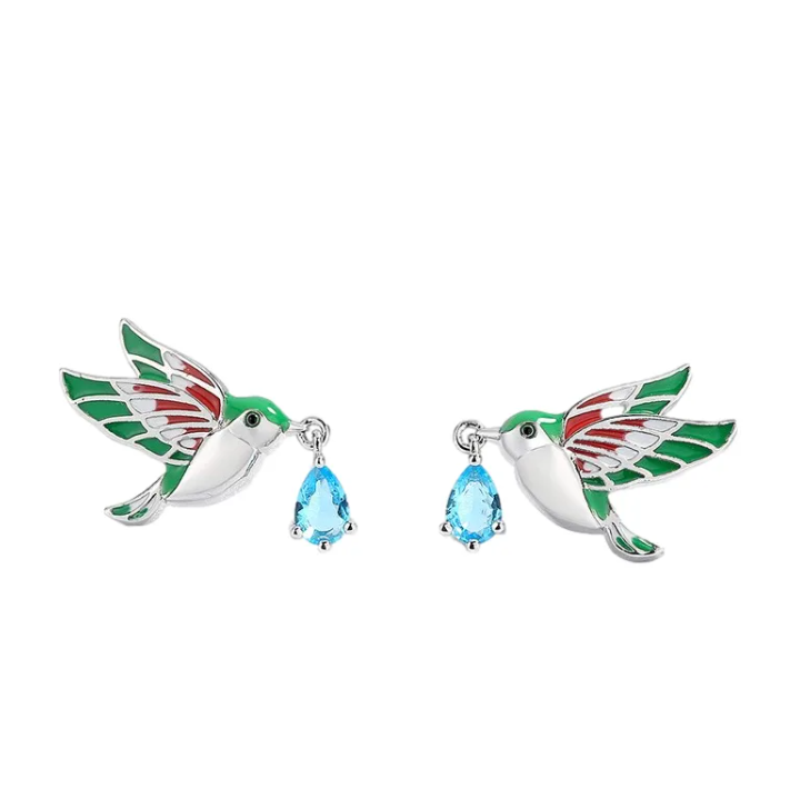 Foto 2 pulgar | Aretes De Colibrí Tipo Broquel Chapado En Plata Ley 925 Con Cristal Zirconia