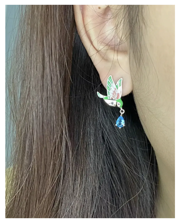 Foto 3 pulgar | Aretes De Colibrí Tipo Broquel Chapado En Plata Ley 925 Con Cristal Zirconia