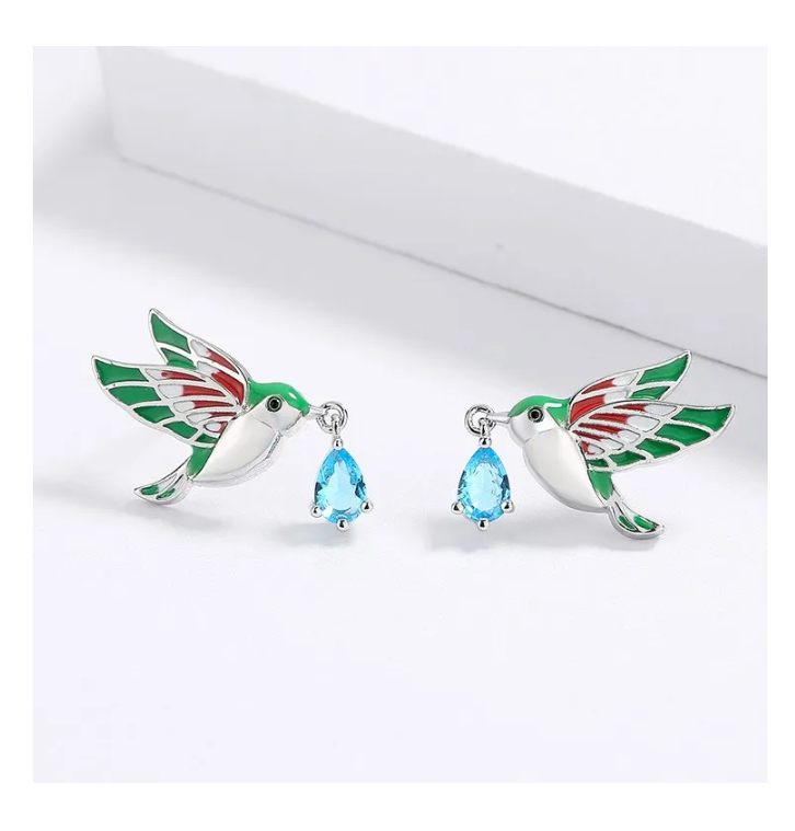 Foto 4 pulgar | Aretes De Colibrí Tipo Broquel Chapado En Plata Ley 925 Con Cristal Zirconia