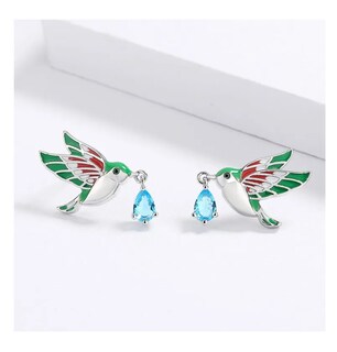 Foto 3 | Aretes De Colibrí Tipo Broquel Chapado En Plata Ley 925 Con Cristal Zirconia