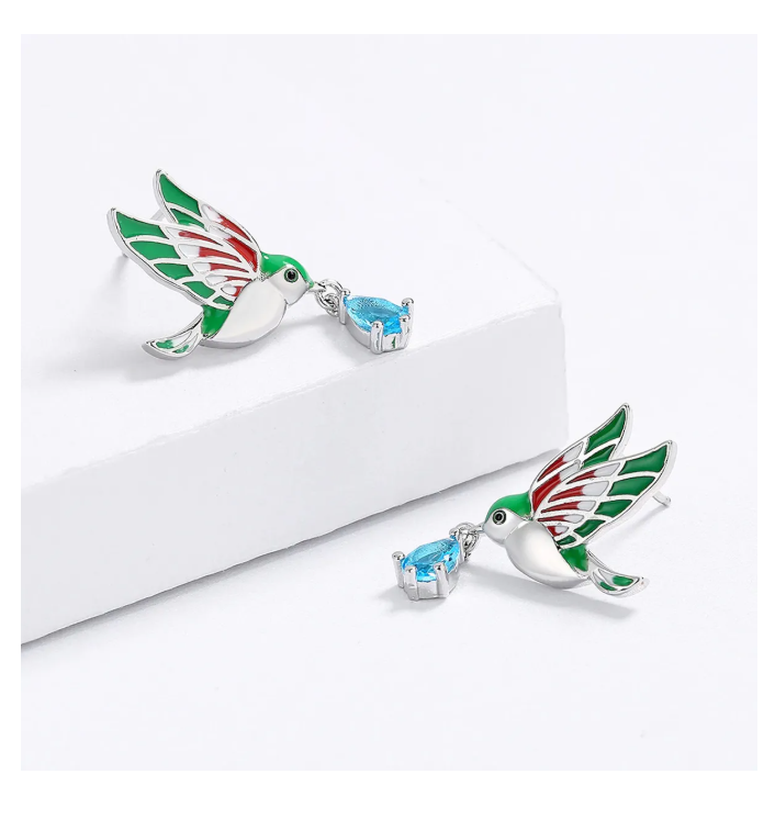 Foto 6 pulgar | Aretes De Colibrí Tipo Broquel Chapado En Plata Ley 925 Con Cristal Zirconia