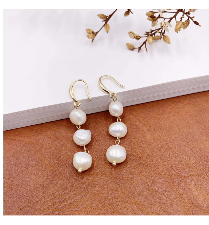 Foto 2 | Aretes De Perlas Naturales Cultivadas Para Mujer Colgantes Pendientes Largos Hermosos Y Elegantes Para Dama