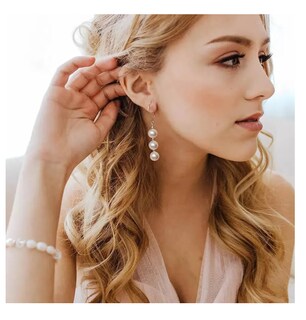 Foto 4 | Aretes De Perlas Naturales Cultivadas Para Mujer Colgantes Pendientes Largos Hermosos Y Elegantes Para Dama