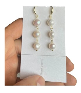 Foto 5 | Aretes De Perlas Naturales Cultivadas Para Mujer Colgantes Pendientes Largos Hermosos Y Elegantes Para Dama