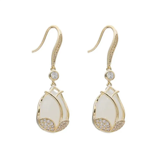 Foto 2 pulgar | Aretes Tulipán Para Mujer Flor Joyería Arracada Con Zirconia Pendientes Elegantes