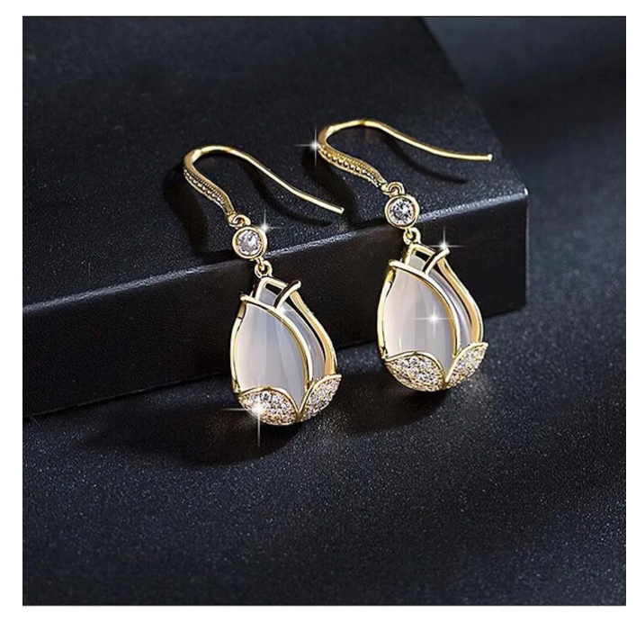 Foto 5 pulgar | Aretes Tulipán Para Mujer Flor Joyería Arracada Con Zirconia Pendientes Elegantes