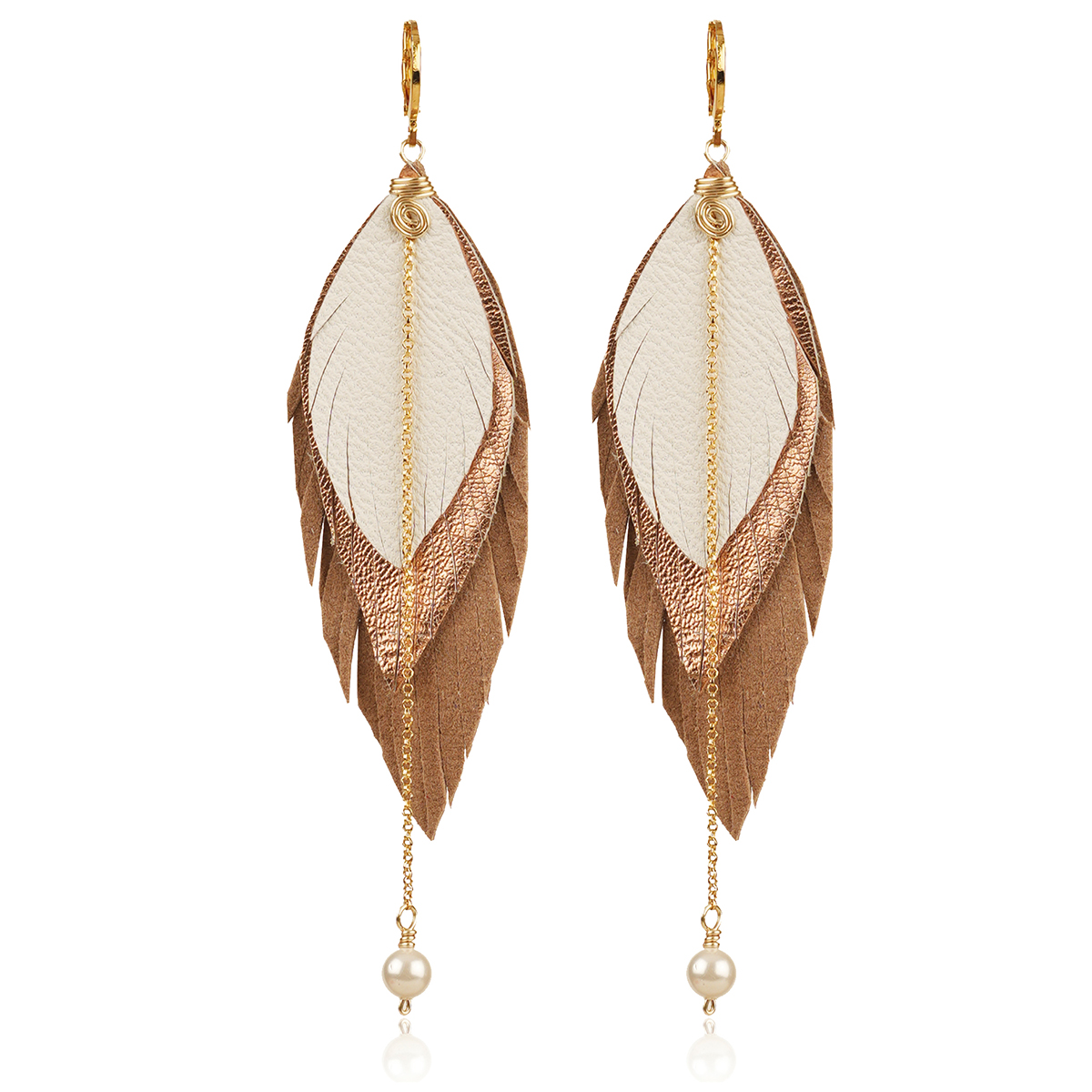 Foto 2 pulgar | Aretes Largos Mujer De Plumas Gavilán Gold Joyería Vangania