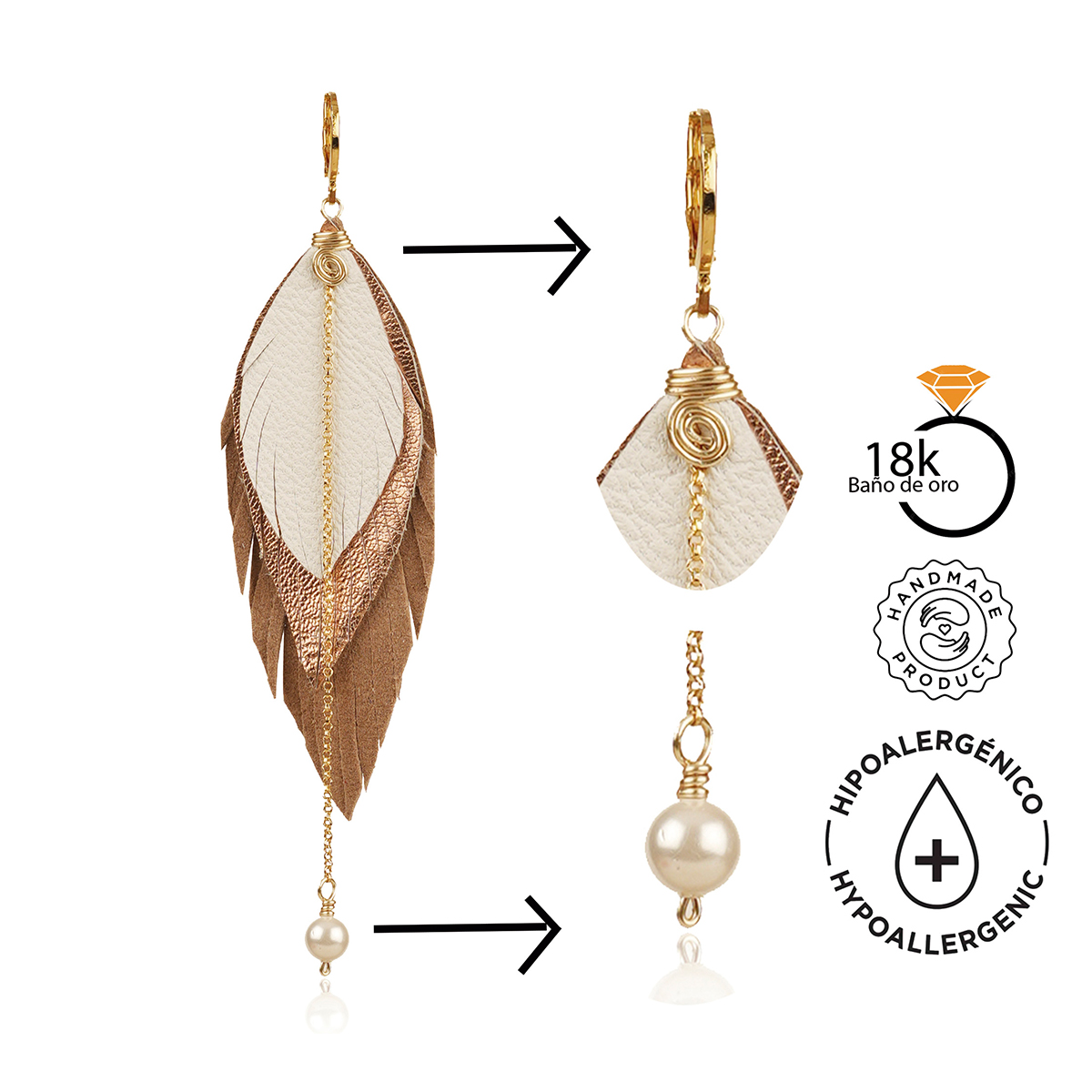 Foto 6 pulgar | Aretes Largos Mujer De Plumas Gavilán Gold Joyería Vangania