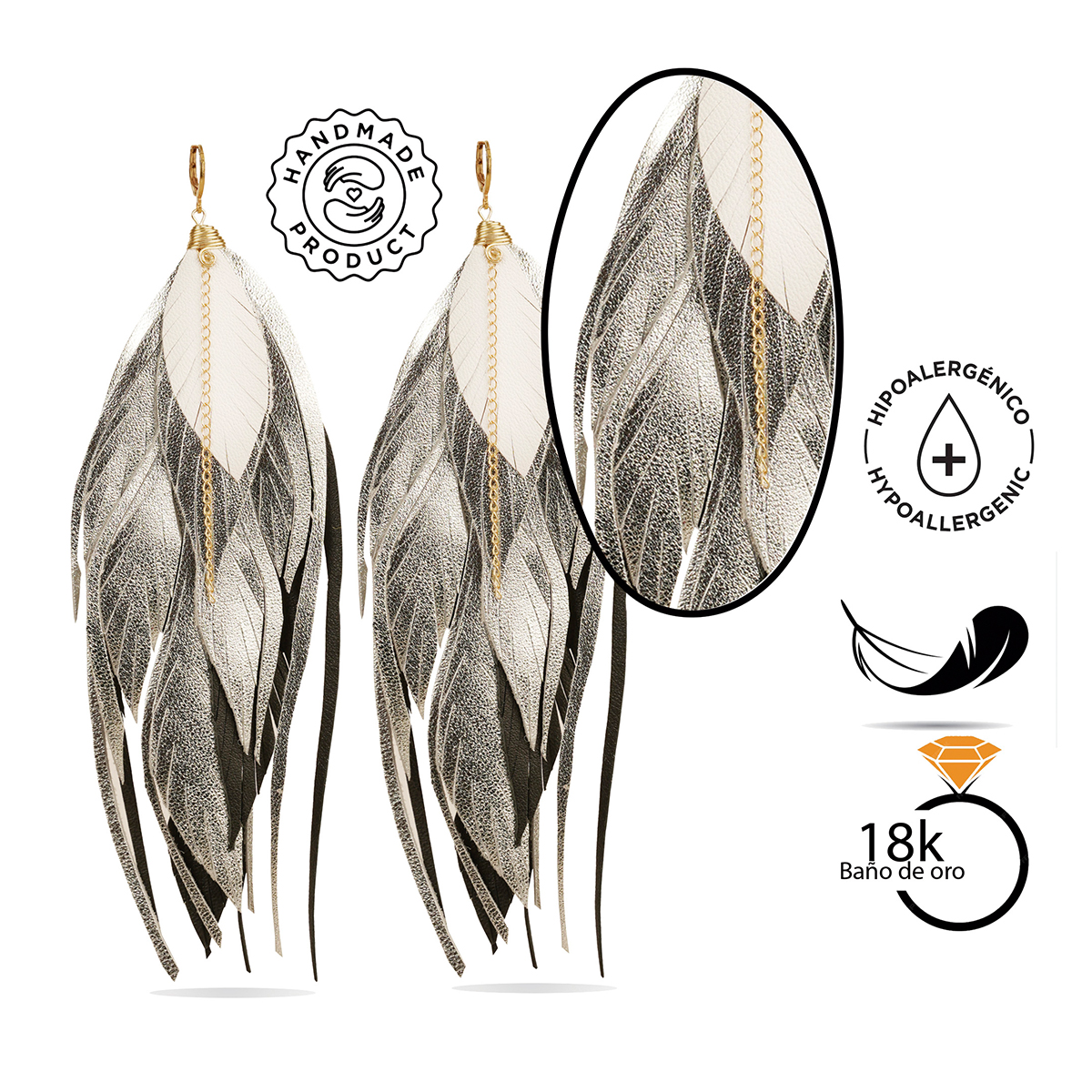 Foto 6 pulgar | Aretes Largos Mujer De Plumas Vangania Joyería Para Mujer 15