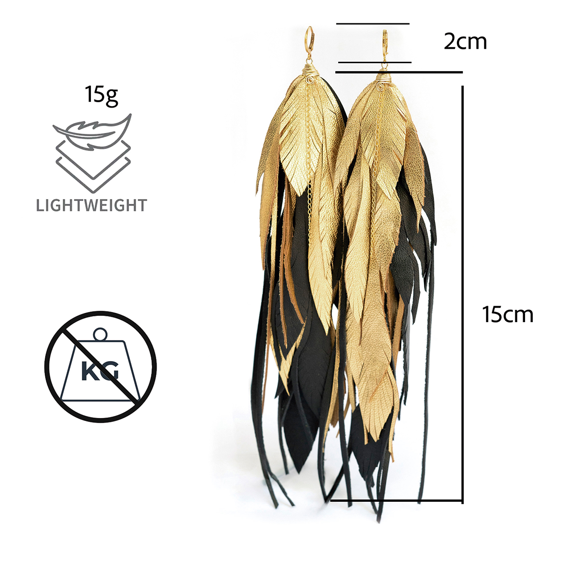 Foto 2 | Aretes Largos Mujer De Plumas Maxi Raven Gold Vangania 15cm