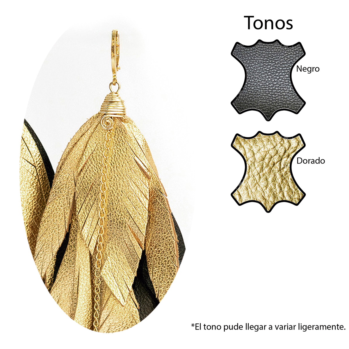 Foto 5 pulgar | Aretes Largos Mujer De Plumas Maxi Raven Gold Vangania 15cm
