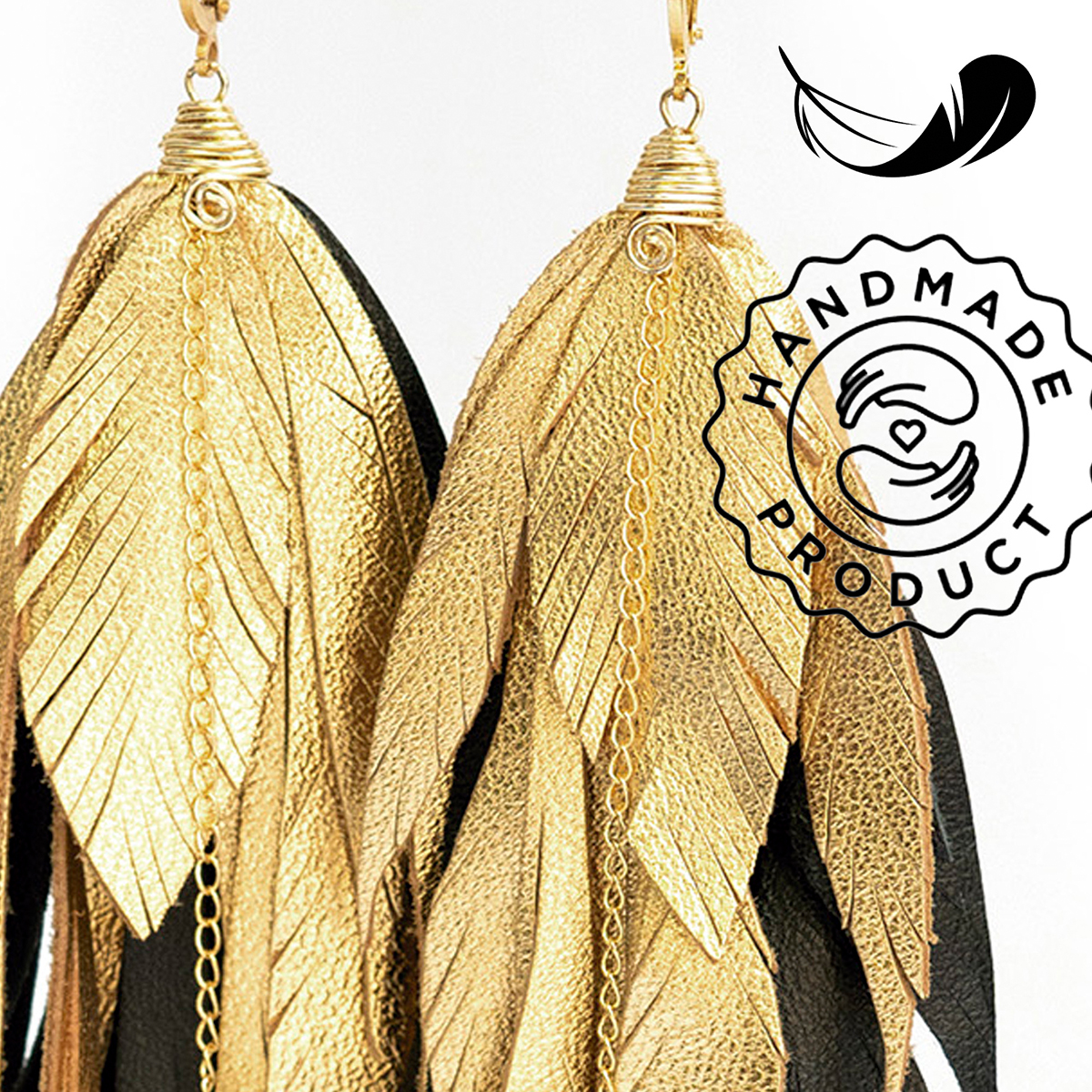 Foto 6 pulgar | Aretes Largos Mujer De Plumas Maxi Raven Gold Vangania