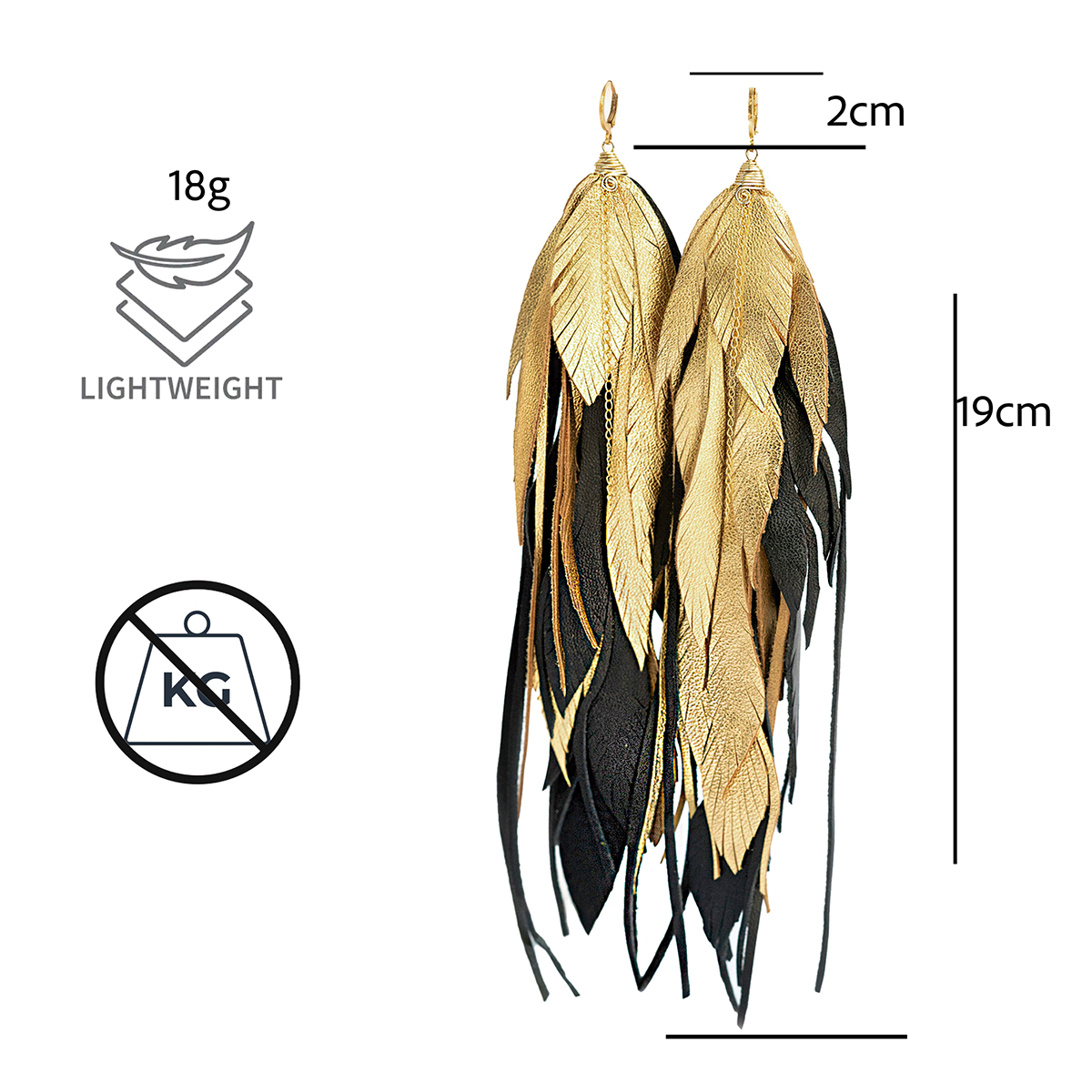 Foto 7 pulgar | Aretes Largos Mujer De Plumas Maxi Raven Gold Vangania