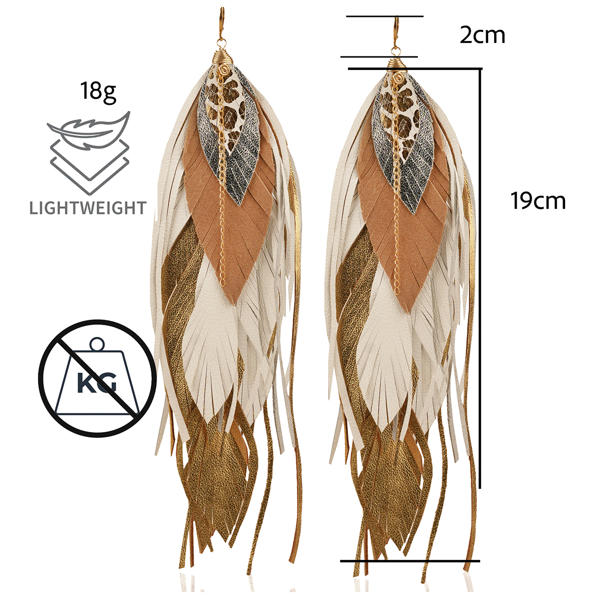 Foto 2 | Aretes Largos Mujer De Plumas Buho Gold Dorados Vangania